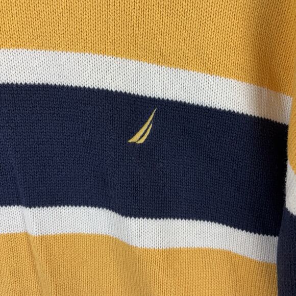 NAUTICA Sweater Mens XXL Blokecore Preppy Old Money Navy Striped 100% Cotton - Picture 2 of 11